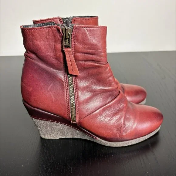 MIZ MOOZ Womens Size 36/US 5.5-6 Baron Red Leather Wedge Ankle Boots Booties - Picture 5 of 11